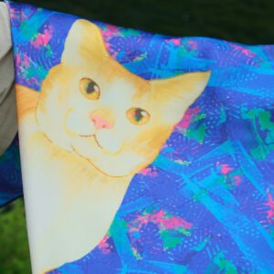 Cat Satin Scarf, Blue Background, Cat Print Silk Scarf, Patterned Silk Scarf, Bandana Silk Scarf, Fashion Neck Scarf