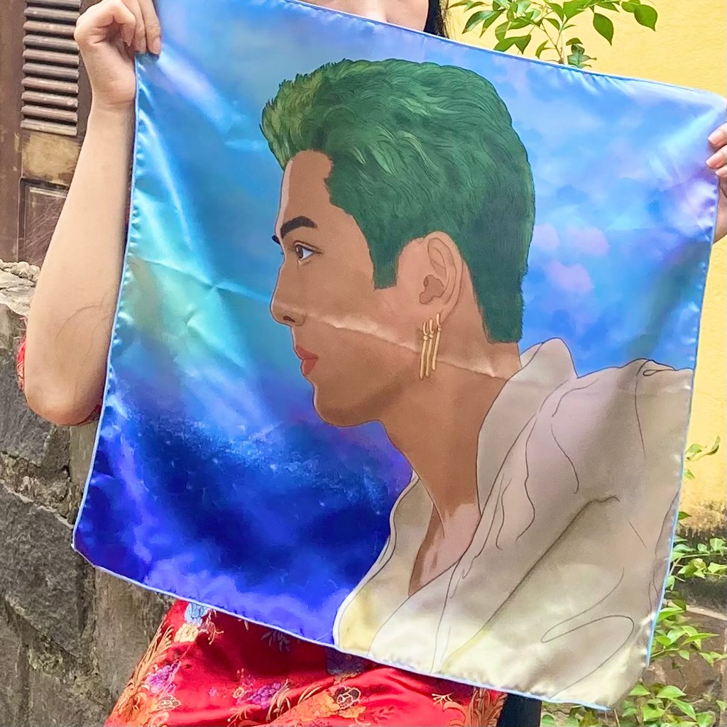 Zoro One Piece Satin Scarf, Zoro-Printed Scarf, One Piece Silk Scarf, One Piece Neck Scarf, Anime Scarf - Image 2