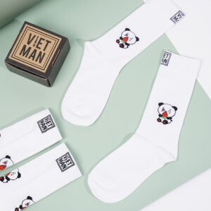 Pandaberry, Crew Cut Socks, High-Cuffed White Socks, Thick And Comfortable Socks, Foot-Warming Socks, White Socks With Prints