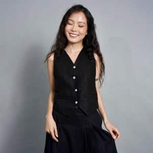 Amyas Waistcoat, High Quality Black Linen Vest, High Quality Linen Fabric, Trendy Vest, Black Vest, Women's Fashion, Elegant Style