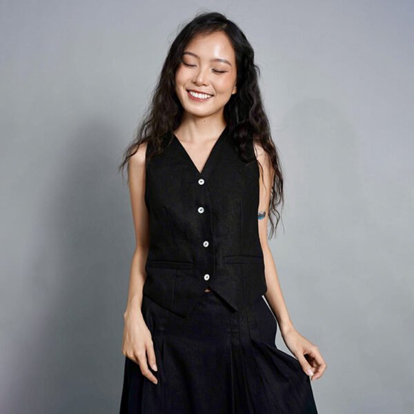 Amyas Waistcoat, High Quality Black Linen Vest, High Quality Linen Fabric, Trendy Vest, Black Vest, Women's Fashion, Elegant Style