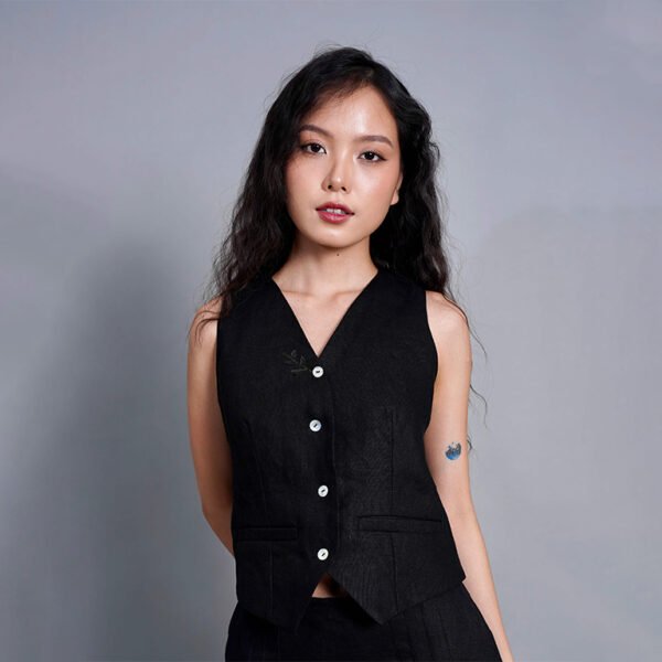 Amyas Waistcoat, High Quality Black Linen Vest, High Quality Linen Fabric, Trendy Vest, Black Vest, Women's Fashion, Elegant Style - Image 3