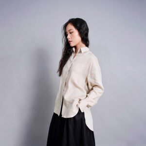 Malie Shirt Beige Long Sleeve Shirt, High Quality Linen Shirt, High Quality Linen Fabric, Fashionable Shirt, Beige Shirt, Women's Fashion, Elegant Style