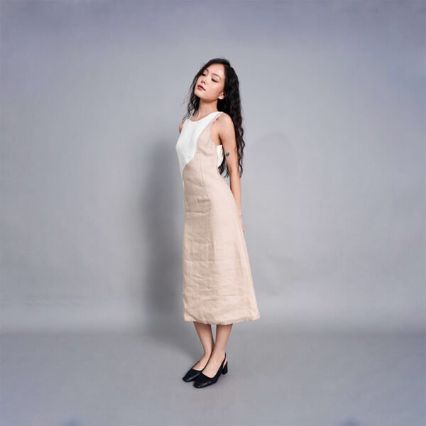 Kair Dress Linen Dress In Beige And Cream Color, High Quality Linen, High Quality Linen Fabric, Women's Fashion, Elegant Style