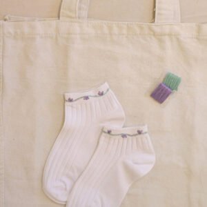 Embroidered Short Socks, Short Socks With Purple Flowers, Low-Cuffed Cotton Socks, Doll Shoes Socks, Vintage Socks, Girlfriend Gifts