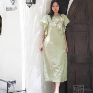 "Nha" Dress, Pristine Charm That Enchants, Mulberry Silk Dress With Flower Embroidery, Sustainable Fashion, Birthday Gift For Her, Gift For Girlfriend