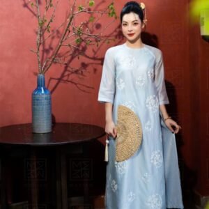 "Garden" Ao Dai With Wide-Leg Pant, For Her Graceful Stride, Exquisite Flower Embroidered Ao Dai, Vietnamese Traditional Costume, Vietnamese Souvenir