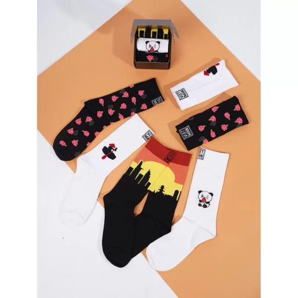 3 Pairs Of Crew-Cut Socks Set, Colorful Patterned Socks, Thick High-Cut Socks, Less Prone To Lint Socks, Gift For Friends - Image 2