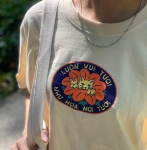 “Luonvuituoi" Cotton T-Shirt - Emotion, Breathable Cotton T-Shirt, Three-Quarter Sleeve T-Shirt, Embroidered Pattern T-Shirt
