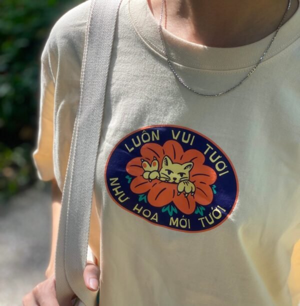 “Luonvuituoi" Cotton T-Shirt - Emotion, Breathable Cotton T-Shirt, Three-Quarter Sleeve T-Shirt, Embroidered Pattern T-Shirt