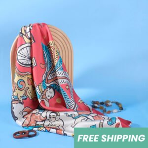 X’MAS 70cm Square Silk Scarf, Seasonal Shawl, Luxurious Silk Blend, Gift for Her, Girlfriend's Holiday Elegance, Stylish Festive Statement